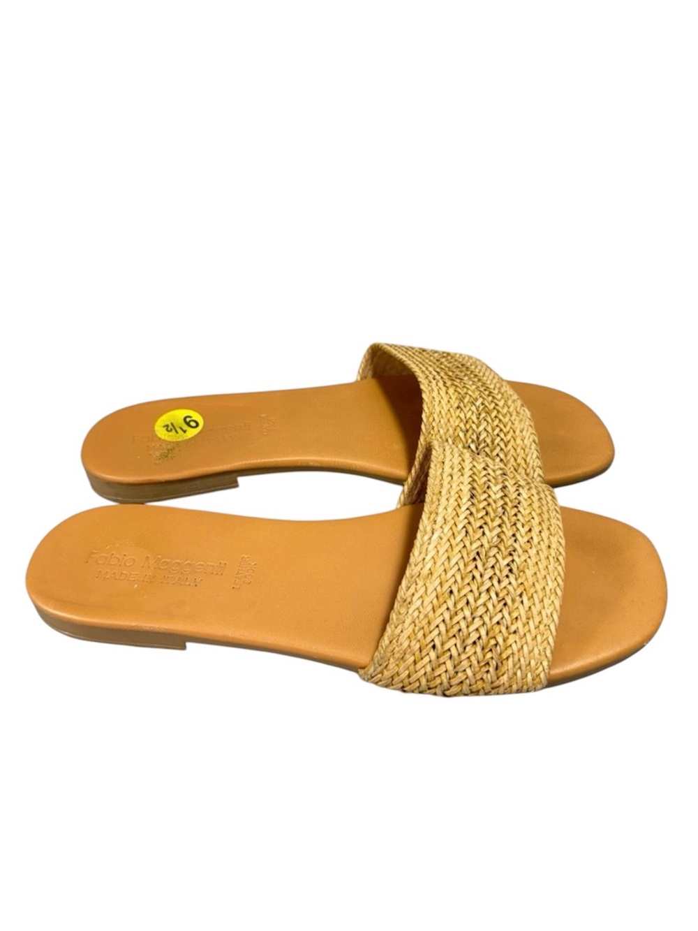 Fabio Maggenti Tan Raffia Woven Slide Sandals